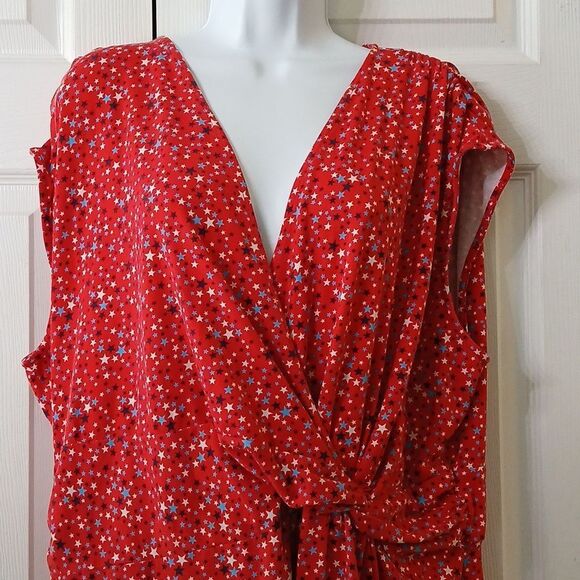 Lands' End red white blue patriotic july 4th faux wrap dress Sz 2X EUC - Picture 3 of 8